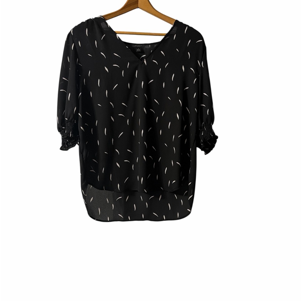 Ann Taylor Factory Black Printed Chiffon Blouse Medium Work Top